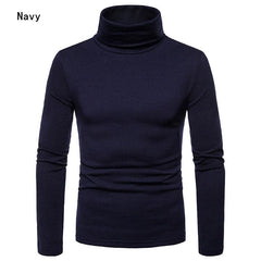 SHOWLU FASHION STORE Navy Blue / M Autumn Winter Mens Turtleneck Sweaters Casual Thermal Long Sleeve Slim Fit Pullovers Stretch Basic Tops Sweatshirt Jumper TShirt