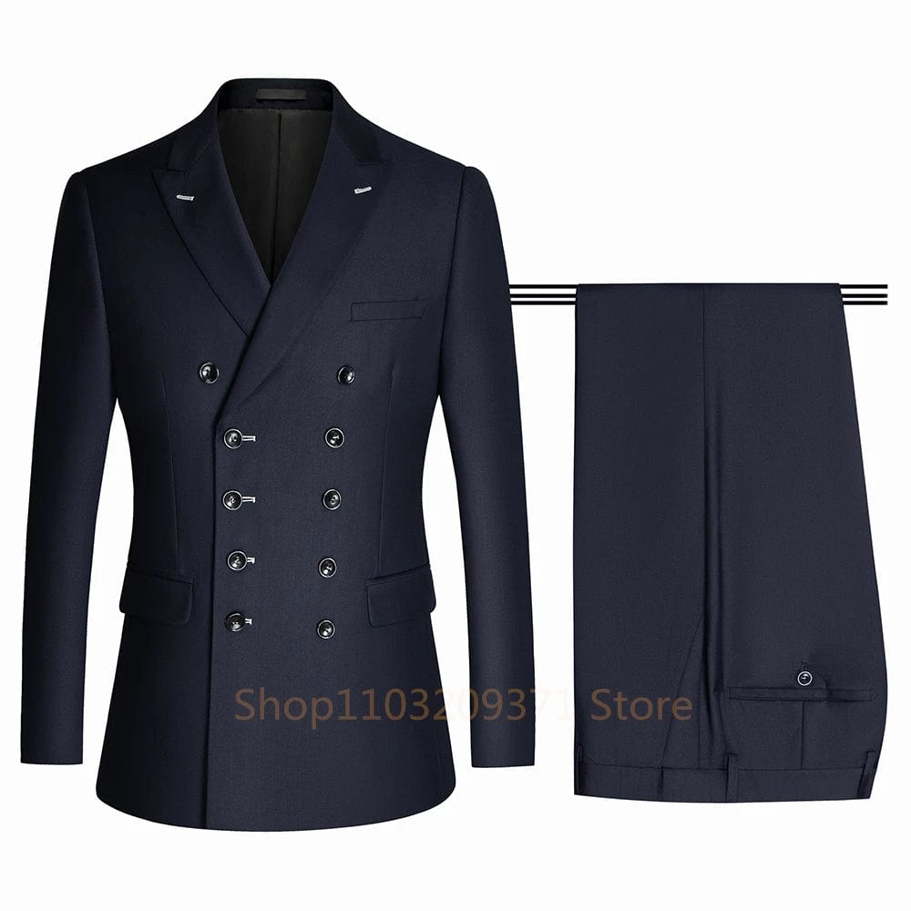 SHOWLU FASHION STORE Navy Blue / M(EU48 or US38) Classic Business Suits Men Bespoke Double Breasted Jacket Pants 2 Pieces Groom Wedding Tuxedos Trajes Elegante Para Hombres 2024