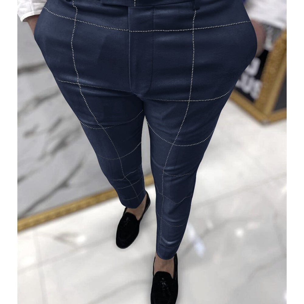  Showlu Fashion Store Navy blue / M Plain Business Casual Pants Suit Pants Plaid Business Casual Ankle Banded Pants Suit Pants