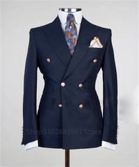 SHOWLU FASHION STORE Navy Blue / S(EU46 or US36) 2024 Suit For Mens Groom's Wedding 1 Pieces Slim Fit Blazer Wide Shawl Lapel Luxury Men Suit Custom Made Tuxedo Gold Button