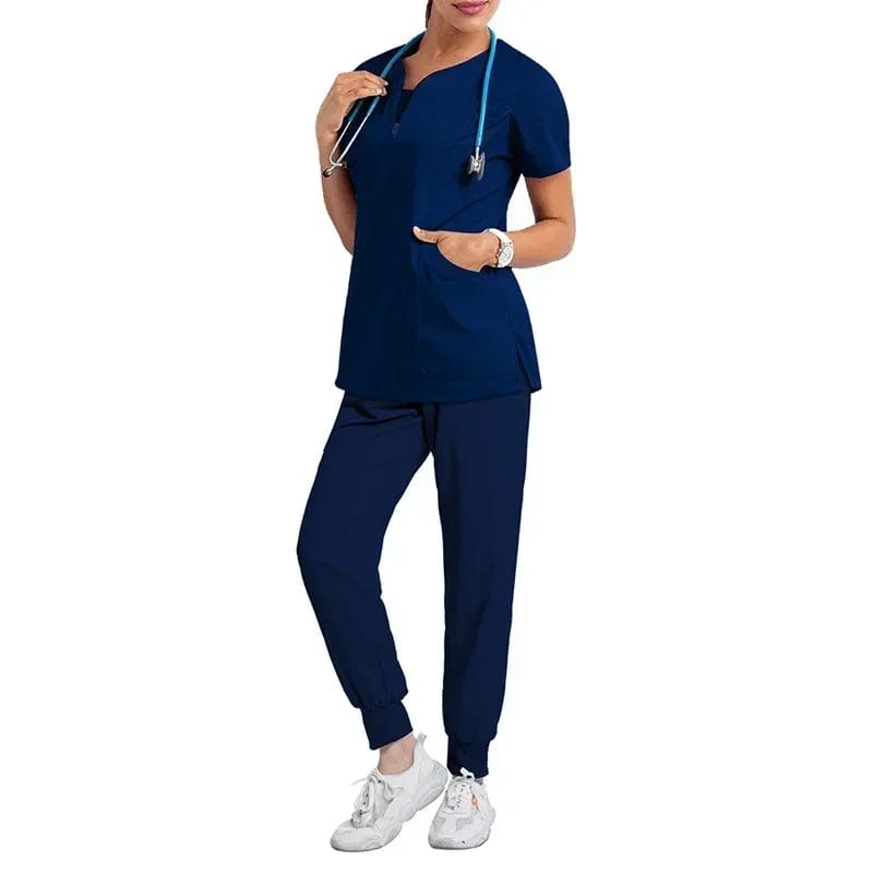 SHOWLU FASHION STORE Navy blue suit / 2XL(80-90KG) Nurse Women Casual Short Sleeved Apparel Top Pharmacy Working Medical Hospital Doctor Nursing Uniform V-neck Jogger