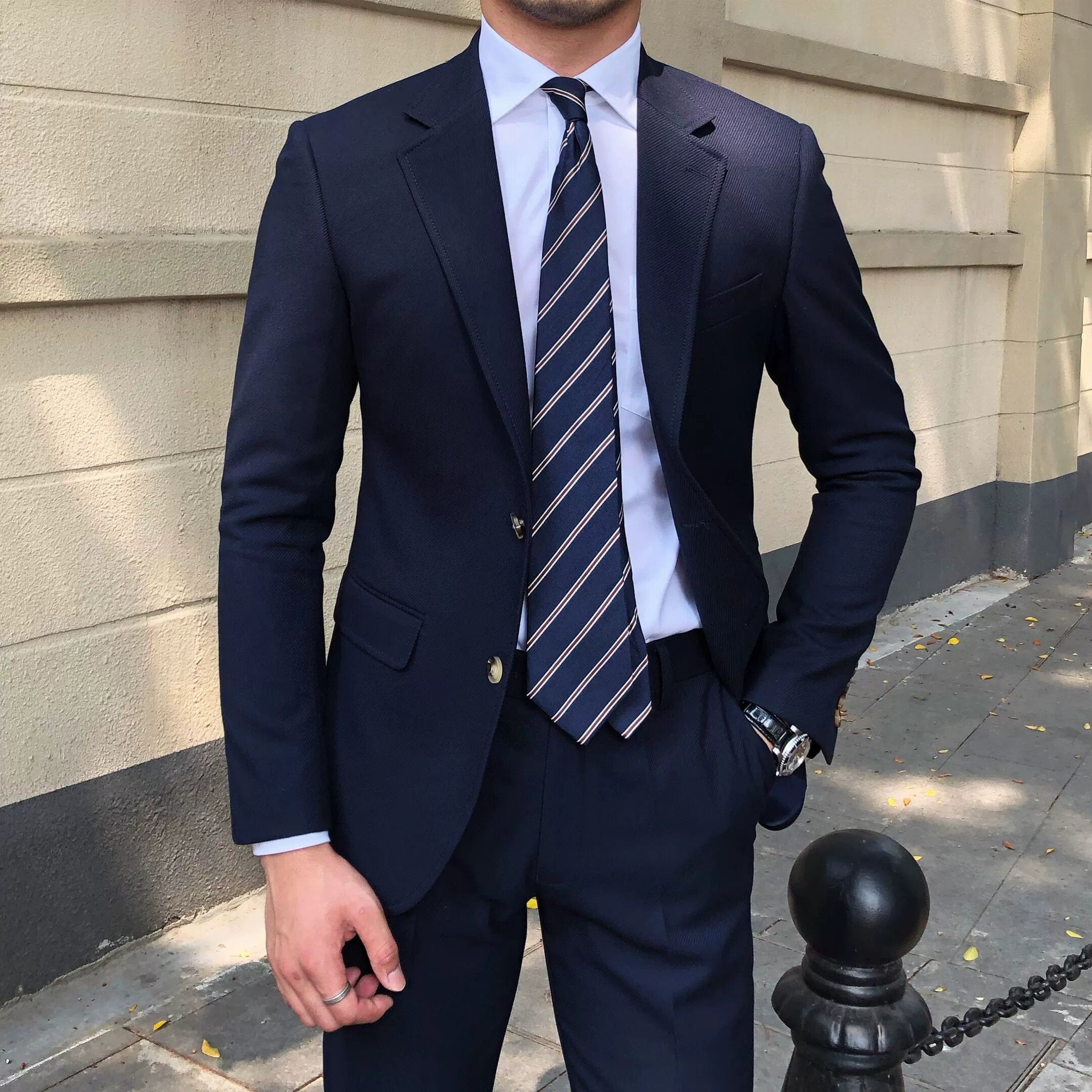  Showlu Fashion Store Navy blue(Suit + trousers) / Suit 2XL Pants 34 Homemade Casual Silm British Korean Two-piece Set Suit