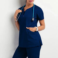 SHOWLU FASHION STORE Navy blue top / S(40-50KG) Nurse Women Casual Short Sleeved Apparel Top Pharmacy Working Medical Hospital Doctor Nursing Uniform V-neck Jogger