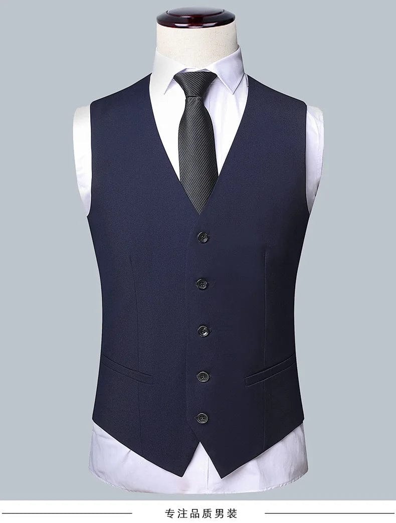 SHOWLU FASHION STORE Navy Blue Vest / 5XL(87.5KG-92.5KG) High-quality Solid Color Wedding Suit (suit+Trousers)2024 New Fashion Handsome Business Leisure Boutique Men's 2-piece Set Suit