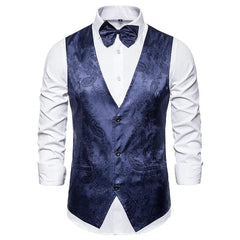 SHOWLU FASHION STORE navy blue vest / M 2024 New Men's fashion business suit two-piece suit(jacket+pants)best man wedding dance men's suit shiny dark pattern men's suit