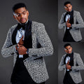 Navy blue men's jacquard tuxedo by SHOWLU FASHION STORE, 2-piece skinny fit suit with velvet lapel and tailored blazer and pants.