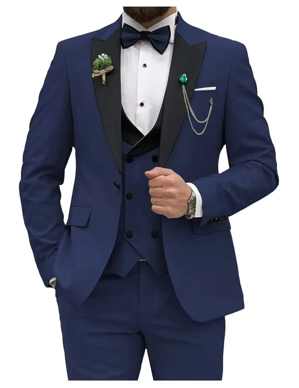 SHOWLU FASHION STORE Navy Blue / XS / CHINA Royal blue Men Suits Slim Fit 3 Piece Double Breasted Suit Men Wedding Prom Party Business(Blazer+Vest+Pants)