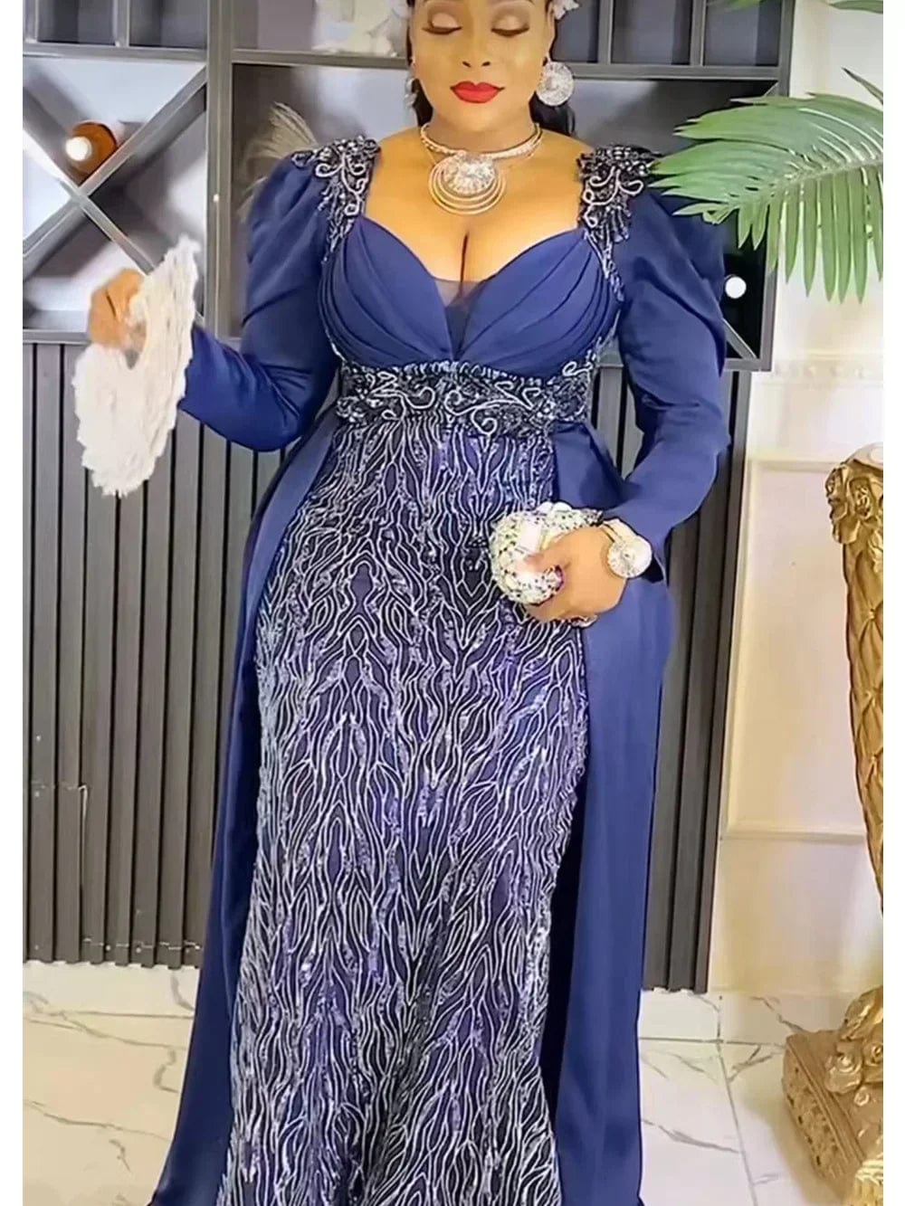 SHOWLU FASHION STORE Navy Blue / XXXL Plus Size Evening Dresses for Women African Luxury Sequin Gown Elegant Christmas Wedding Party Long Dress Ankara Ladies Clothing