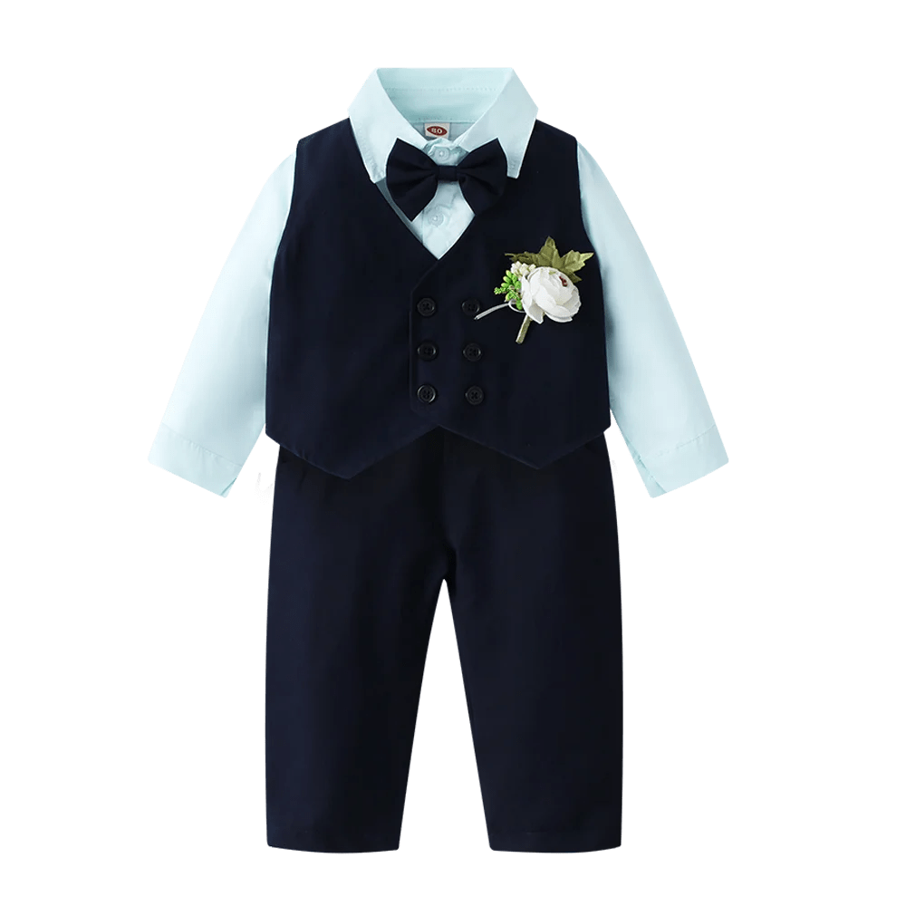  Showlu Fashion Store Navy / CHINA / 5T Formal Wedding Outfit for Toddler Solid Vest Gentlemen Suit Corsage Flower Boy Costume Handsome 1-6Y Children Kid Autumn Clothes