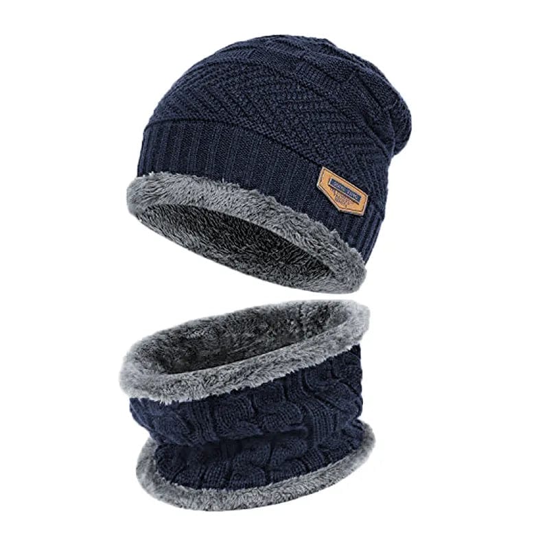 Showlu Fashion Store Navy Hat-scarf 2022 Winter Men Women Thick Beanie Hat Knitted Hat Winter Cap Beanie Female Wool Neck Scarf Cap Balaclava Mask Bonnet Hats Set