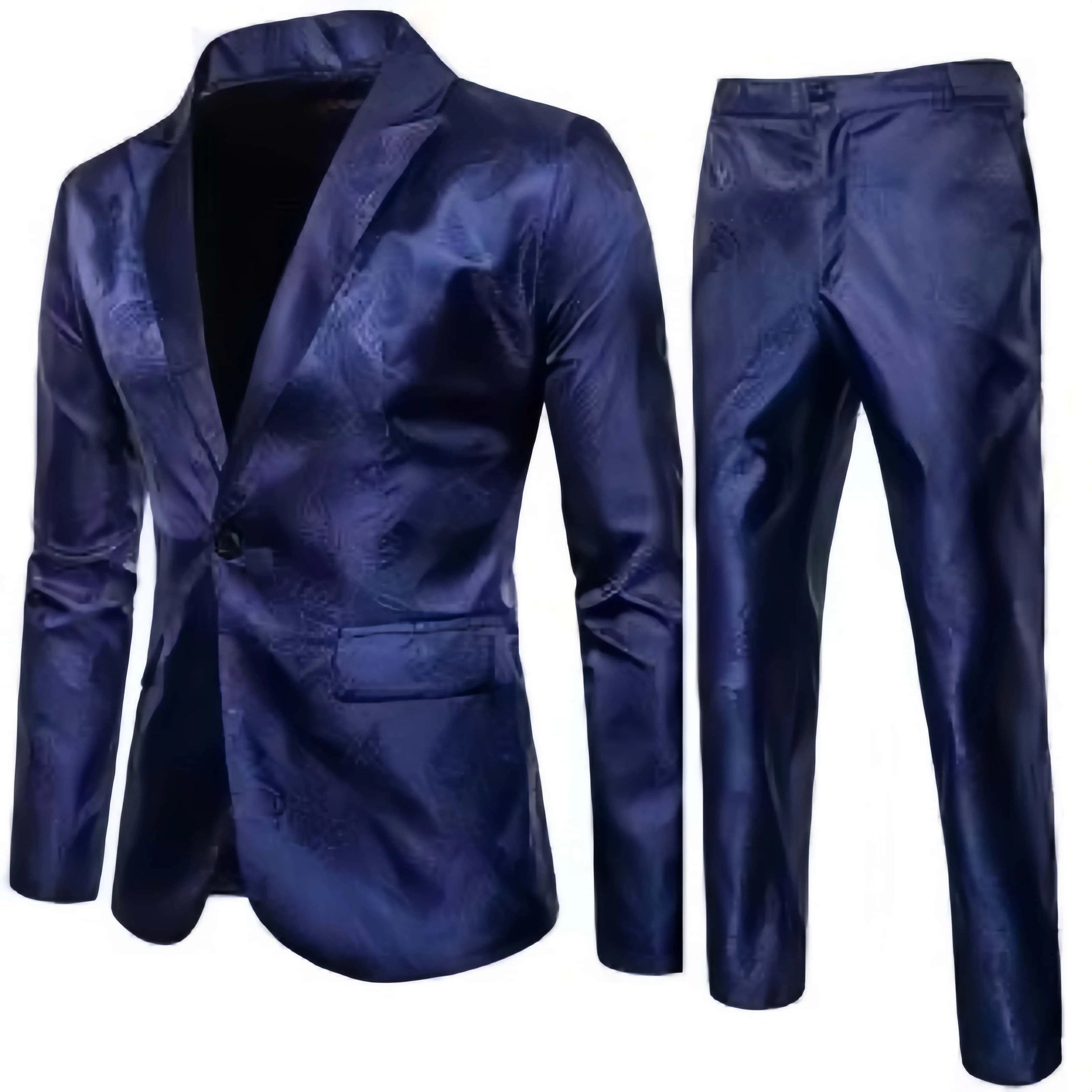 SHOWLU FASHION STORE navy jacket pants / XXXL 2024 New Men's fashion business suit two-piece suit(jacket+pants)best man wedding dance men's suit shiny dark pattern men's suit