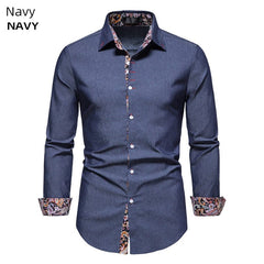 SHOWLU FASHION STORE Navy / L Shirt Men's Dark Blue Lapel Long-Sleeved Thin Cloth Shirt