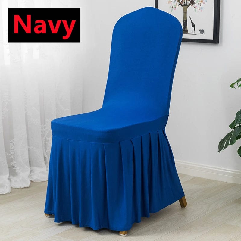  Showlu Fashion Store Navy Pleated Skirt Stretch Spandex Dining Chair Cover Removable Weddings Banquet Chair Protectors Party Hotel Washable Seat Covers