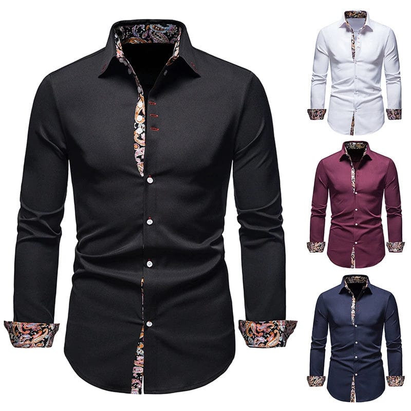 SHOWLU FASHION STORE Navy / S Men's Casual Long-Sleeve Button-down Formal Wear