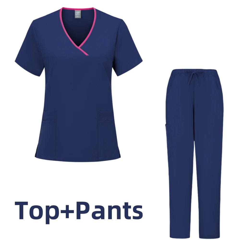 SHOWLU FASHION STORE Navy / S Workwear Beauty Clothes Split Suit Short Sleeve Pocket Surgical Uniform Pet Dentist Nurse Uniforms Men Medical Scrub Set