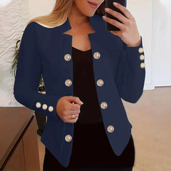 SHOWLU FASHION STORE Navy / XXL / CN Women Blazer Jacket Coat Ladies OL Cardigan Open Stitch Solid Long Sleeve Stand Collar Suit Coat Outerwear Trench Coats Spring