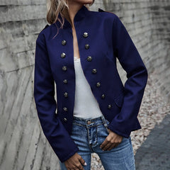 SHOWLU FASHION STORE Navy / XXXL / United States Women's Autumn And Winter New in Outwear Solid Color stand collar Casual Fashion Suit Coat Double Row Button  Business Jacket