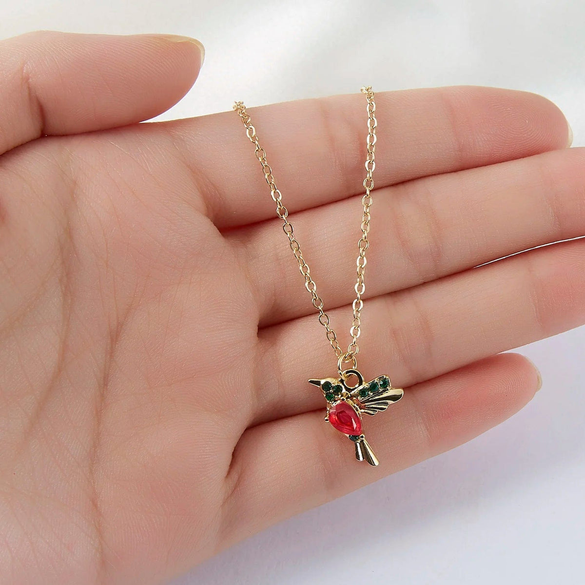  Showlu Fashion Store NC20Y0472-1 Fashion Crystal Hummingbird Necklaces For Women Green Rhinestone Cute Animal Bird Choker Clavicle Chain Anniversary Jewelry