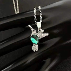  Showlu Fashion Store NC22Y0010 Fashion Crystal Hummingbird Necklaces For Women Green Rhinestone Cute Animal Bird Choker Clavicle Chain Anniversary Jewelry