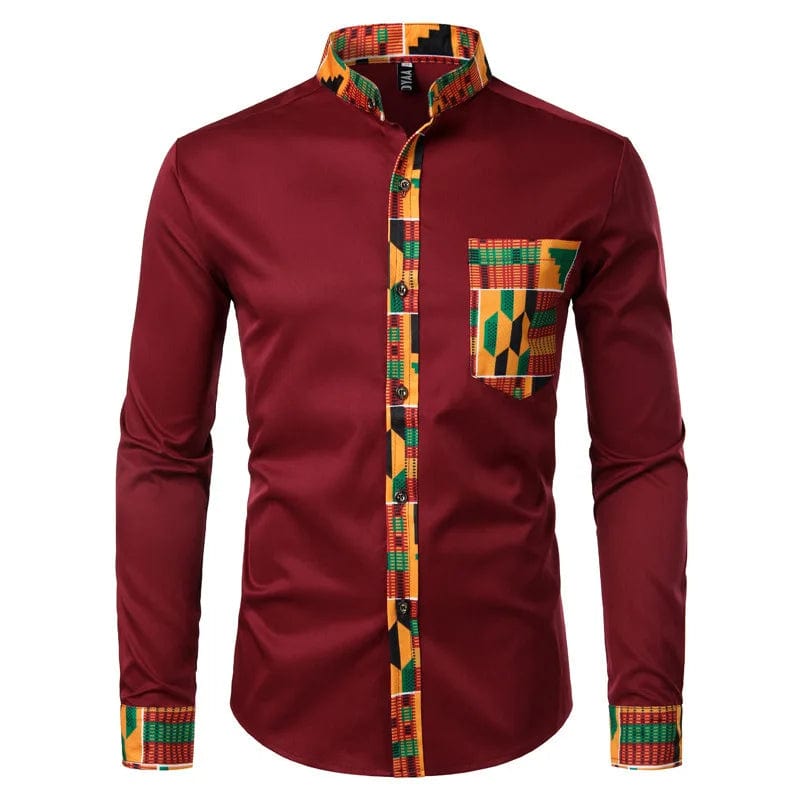  Showlu Fashion Store New African Clothing Men's Shirt Standing Neck Digital Printing Long Sleeve Flower Shirt Men's Cardigan Top