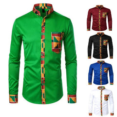  Showlu Fashion Store New African Clothing Men's Shirt Standing Neck Digital Printing Long Sleeve Flower Shirt Men's Cardigan Top