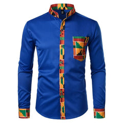  Showlu Fashion Store New African Clothing Men's Shirt Standing Neck Digital Printing Long Sleeve Flower Shirt Men's Cardigan Top