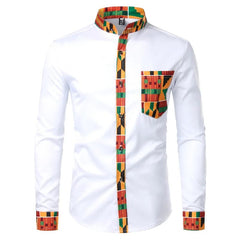  Showlu Fashion Store New African Clothing Men's Shirt Standing Neck Digital Printing Long Sleeve Flower Shirt Men's Cardigan Top