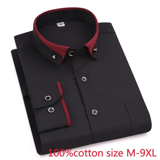  Showlu Fashion Store new arrival fashion male Solid 100% Cotton Oversized formal Youth spring men's shirt long sleeve high quality plus size M-9XL