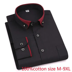  Showlu Fashion Store new arrival fashion male Solid 100% Cotton Oversized formal Youth spring men's shirt long sleeve high quality plus size M-9XL