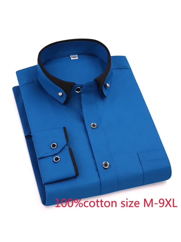  Showlu Fashion Store new arrival fashion male Solid 100% Cotton Oversized formal Youth spring men's shirt long sleeve high quality plus size M-9XL