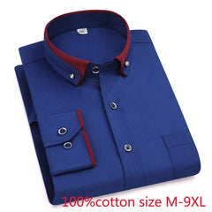  Showlu Fashion Store new arrival fashion male Solid 100% Cotton Oversized formal Youth spring men's shirt long sleeve high quality plus size M-9XL