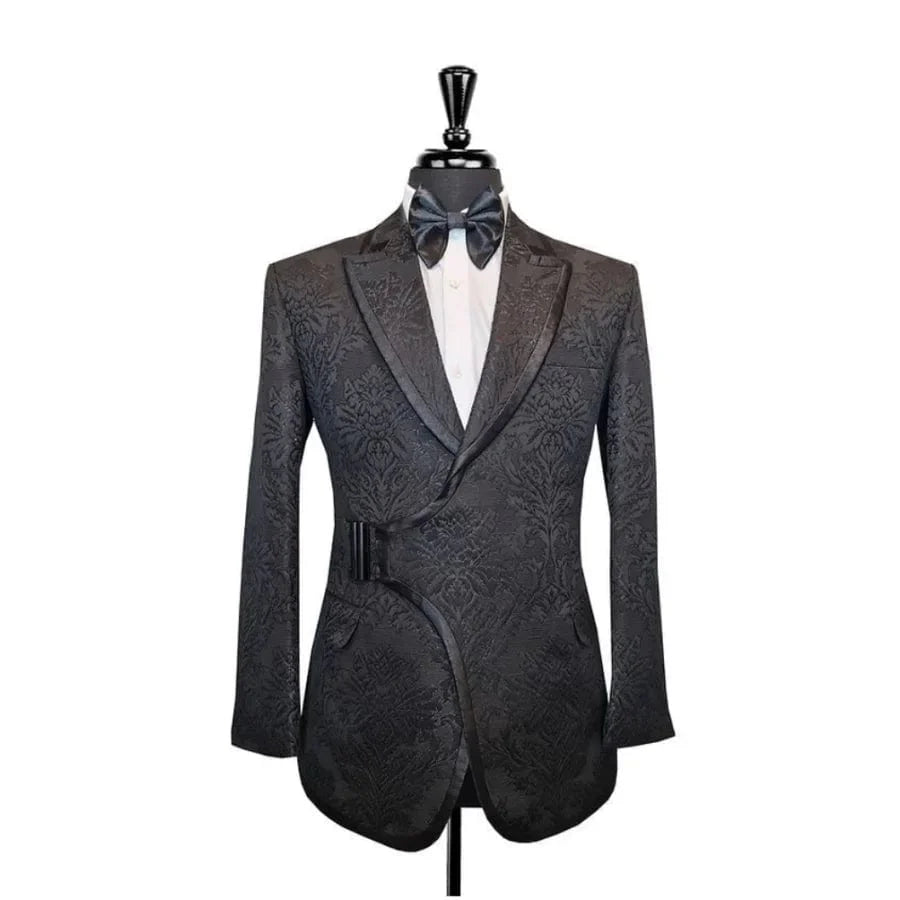 SHOWLU FASHION STORE men's 2-piece patterned tuxedo suit with slim fit blazer and black pants, suitable for weddings and formal events.