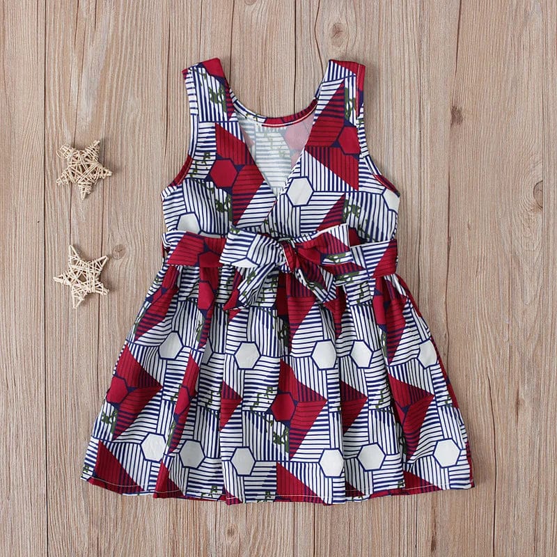  Showlu Fashion Store New Arrival Summer Fashion African Children V-neck Sleeveless Polyester Printing Dress African Dresses for Children