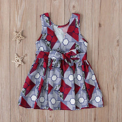  Showlu Fashion Store New Arrival Summer Fashion African Children V-neck Sleeveless Polyester Printing Dress African Dresses for Children