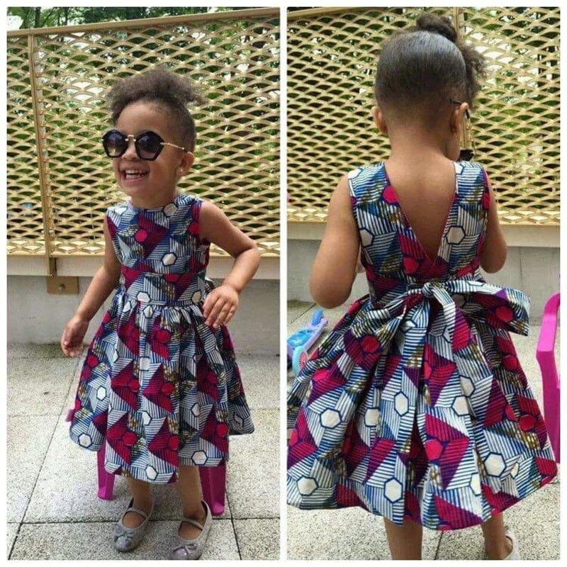  Showlu Fashion Store New Arrival Summer Fashion African Children V-neck Sleeveless Polyester Printing Dress African Dresses for Children