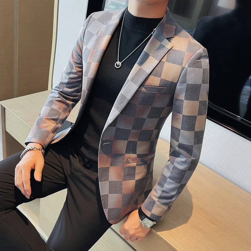 SHOWLU FASHION STORE New Autumn Men's Blazers Classic British Plaid Single-breasted Suits Work Party Gentleman Business Casual Blazers Men's Tuxedo