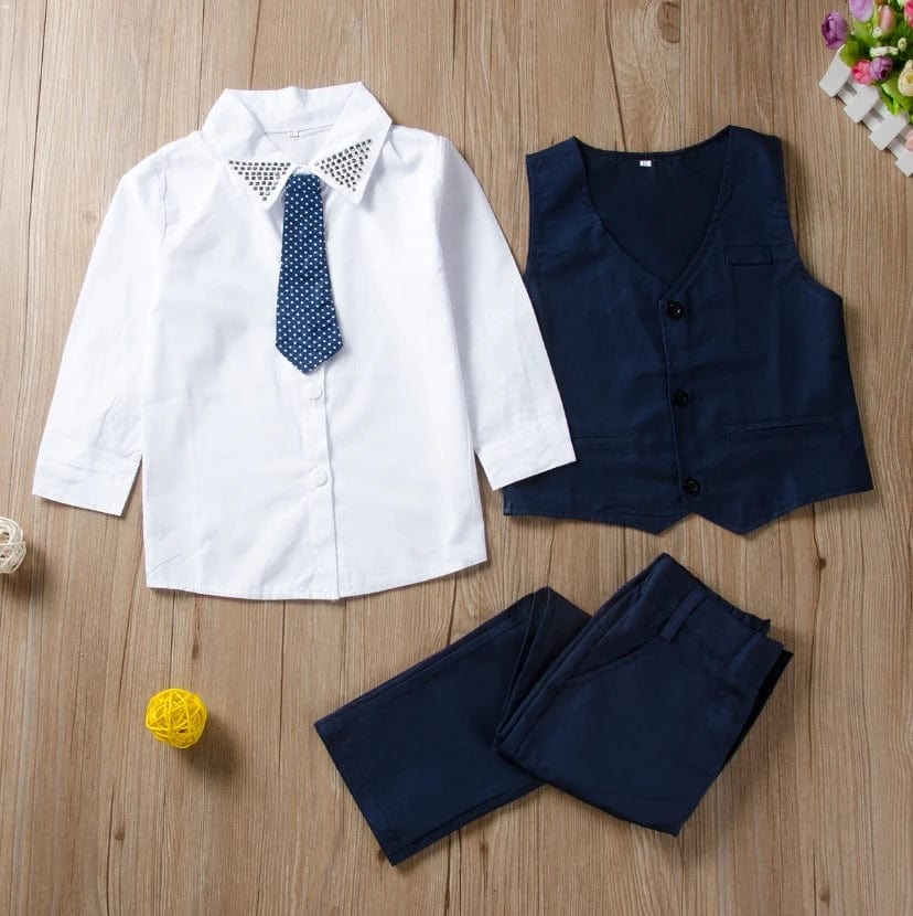  Showlu Fashion Store New Baby Kids Boys Tuxedo Suit Shirt Waistcoat Tie Pants Formal Outfits Clothes Set