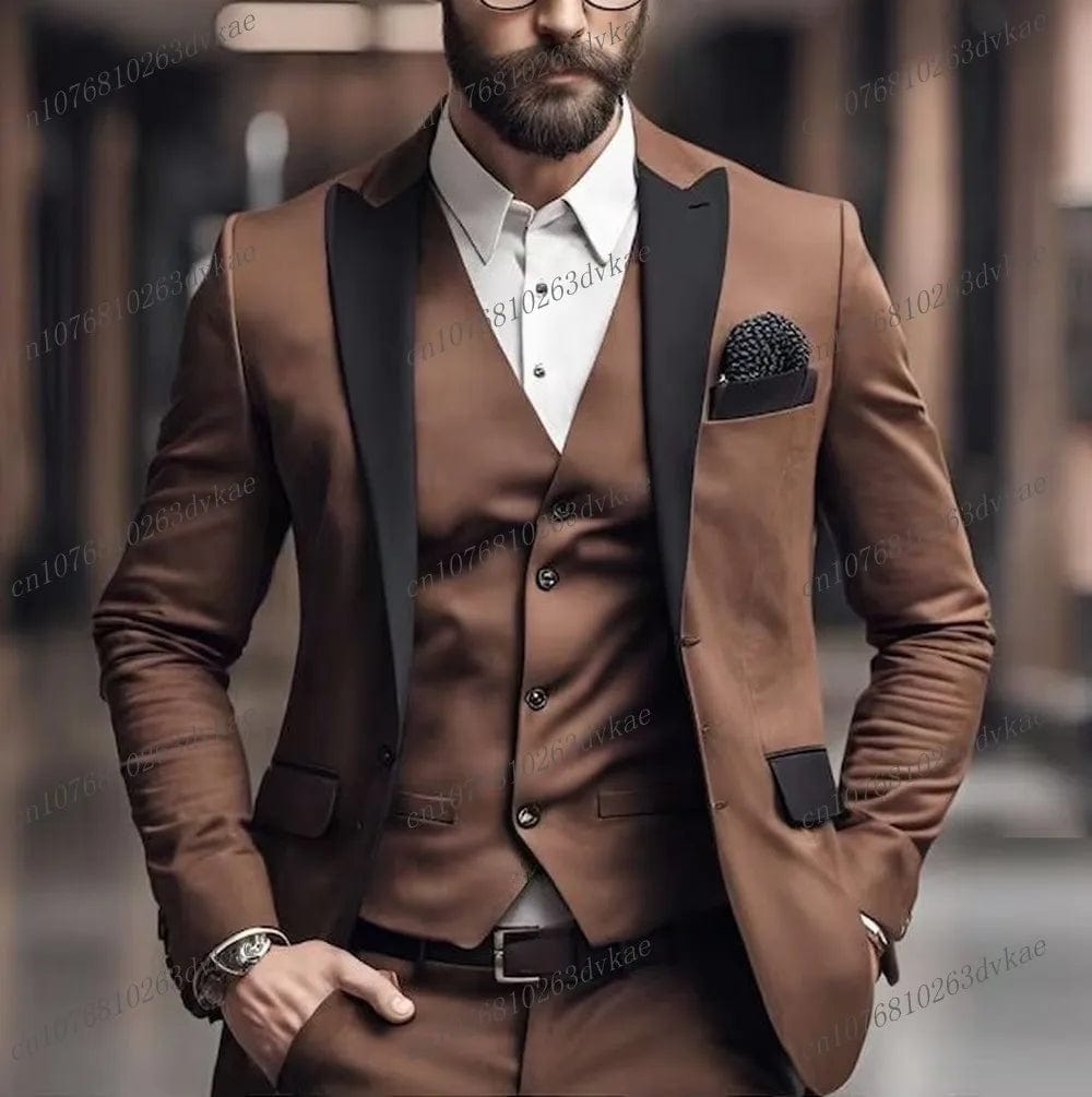 SHOWLU FASHION STORE New Black Lapel Orange Formal Business Men Suit Groom Groomsman Wedding Party Prom Male Tuxedos 3 Piece Set Blazer Vest Pants