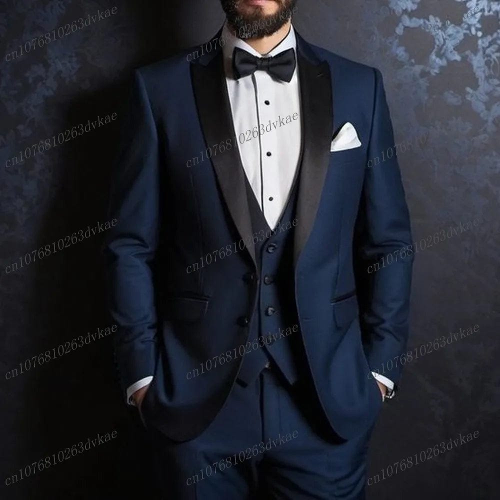 SHOWLU FASHION STORE New Black Lapel Orange Formal Business Men Suit Groom Groomsman Wedding Party Prom Male Tuxedos 3 Piece Set Blazer Vest Pants