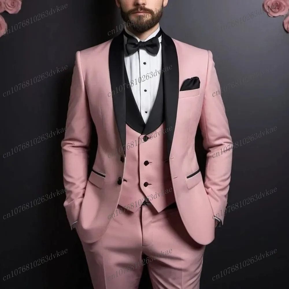 SHOWLU FASHION STORE New Black Lapel Orange Formal Business Men Suit Groom Groomsman Wedding Party Prom Male Tuxedos 3 Piece Set Blazer Vest Pants