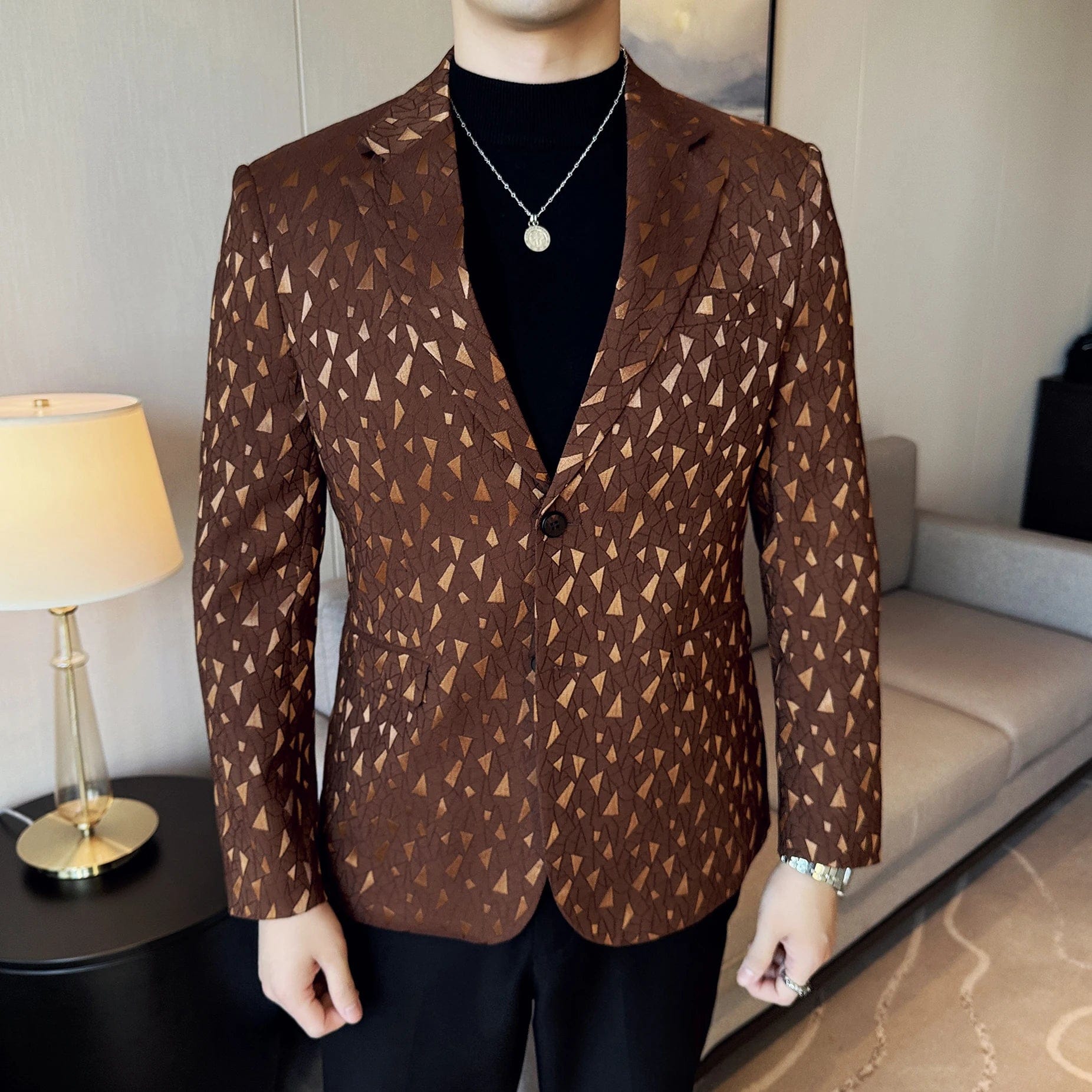 SHOWLU FASHION STORE New British Style Korean Style Suit Jacket Business Formal Slim Fit Fashionable Printed Jacket Social Ball Groom Tailcoat Blazer