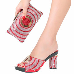  Showlu Fashion Store New Design Shoes Matching Bag Suits With Rhinestones Wedding New Italian Shoes Summer Sexy Beautiful Ladies Heel Slippers