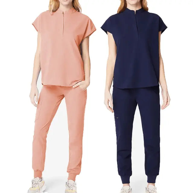 Unisex nursing scrub set by Showlu Fashion, high-quality reusable hospital uniform for adults, featuring topstitch details and functional design.