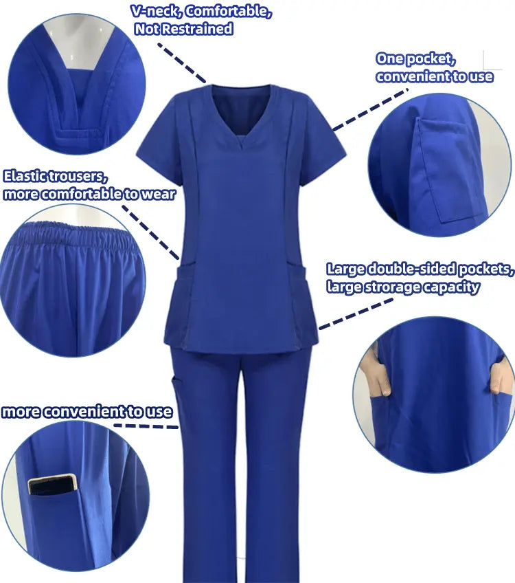 Unisex nursing scrub set by Showlu Fashion Store, high-quality reusable hospital uniform for adults, with top and pants in light blue