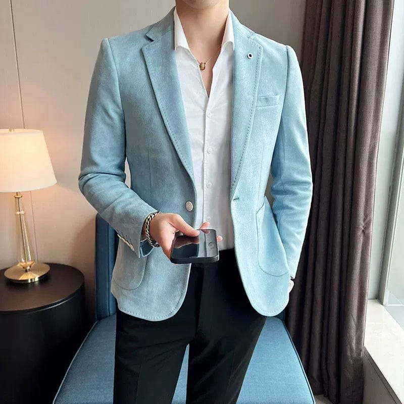  Showlu Fashion Store New Fashion Suit Coat Men's Slim Fit Deerskin Velvet Elegant Luxury Blazer Coat Business Casual Wedding Plus Size Suit 4XL-S