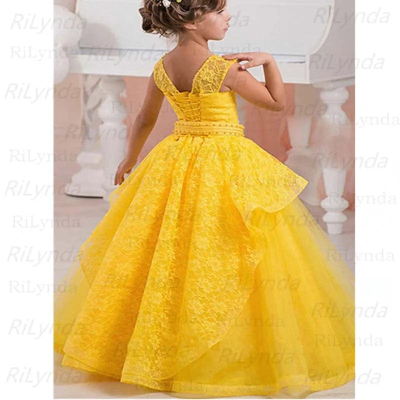  Showlu Fashion Store New Flower Baby Girl Dress Child Sleeveless Butterfly Mesh Ball Gowns Kids Holy Communion Dresses 2-14 Year Old