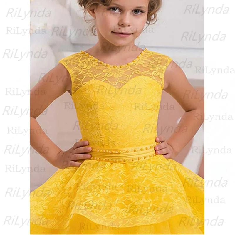  Showlu Fashion Store New Flower Baby Girl Dress Child Sleeveless Butterfly Mesh Ball Gowns Kids Holy Communion Dresses 2-14 Year Old