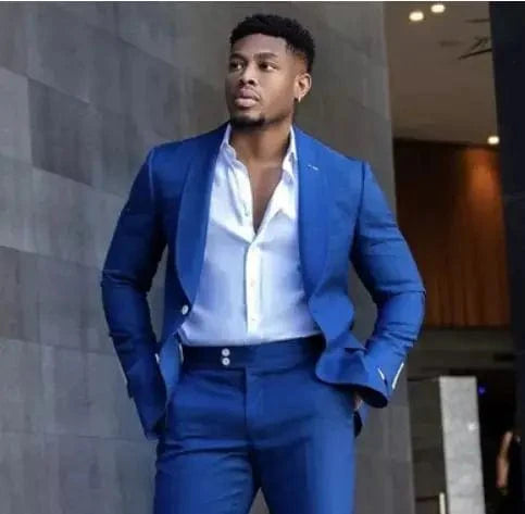 Royal blue slim fit men's suit by SHOWLU FASHION STORE, cotton blend tuxedo with blazer and pants for formal and wedding occasions