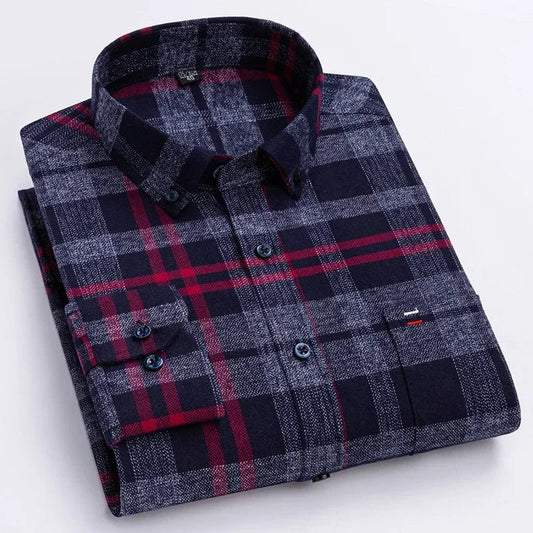 SHOWLU FASHION STORE New in shirtplus size 7XL 100%cotton sanding long-sleeve shirts for men slim fit plain shirt striped plaid single pocket clothes