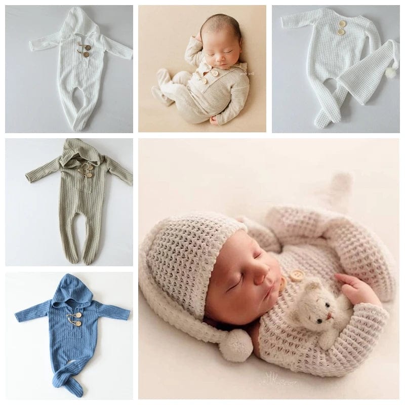  Showlu Fashion Store New ! Knitted Soft Baby Photo Props Clothes & Hat Sets Newborn Photography Accessories Boys Rompers Fotografia Studio Shoot